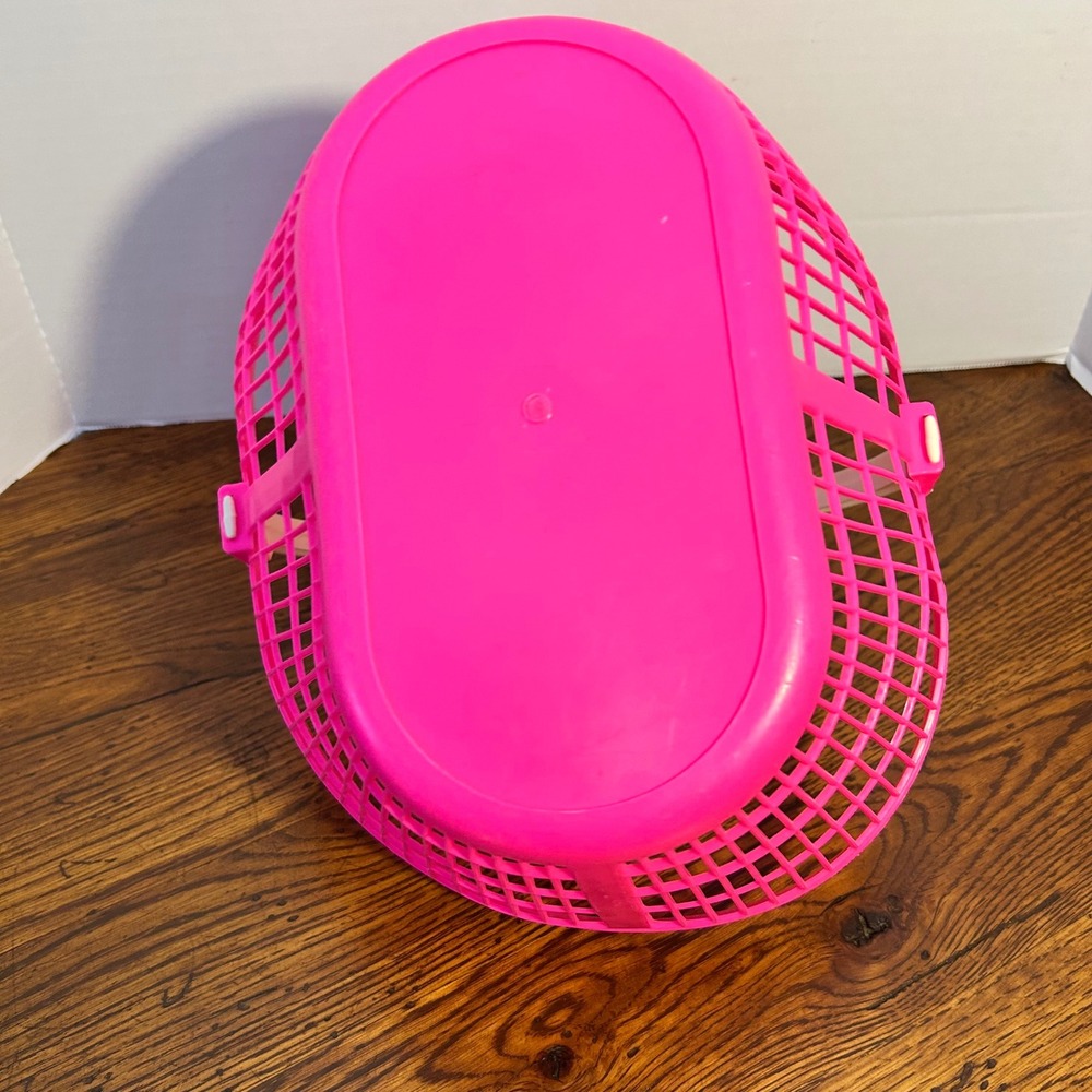 Vintage Neon Hot Pink Plastic Easter Basket with Cream Handle 12.5 Inch - Picture 4 of 6